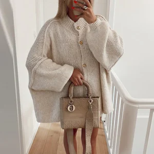 Oversize Solid Cardigan Women Sweater Casual Long Sleeve O-neck Single-breasted Female Knit Coat 2024 Spring Loose All Match Top